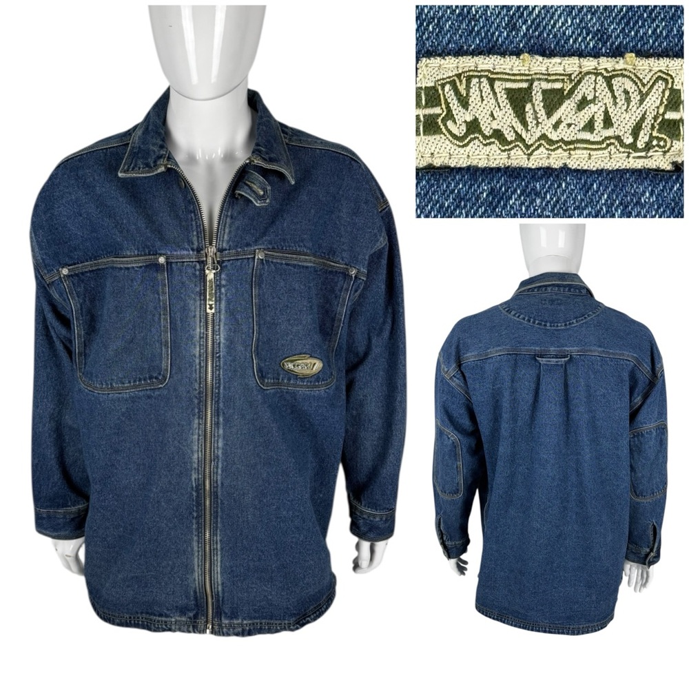 MACGEAR Mens 2XL Jacket 90s Y2K Baggy Blue Denim Zip Vintage 100% Cotton Street